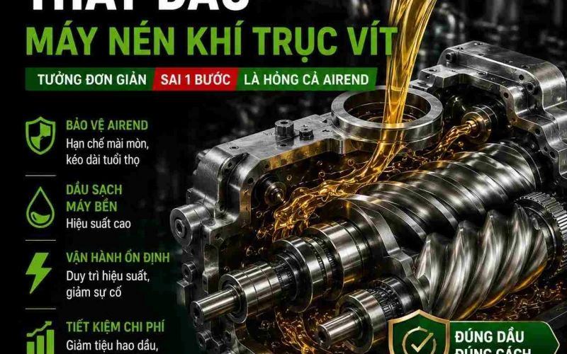 Thay Dầu Máy Nén Khí Trục Vít Đúng Cách: Sai Một Bước, Hỏng Cả Airend