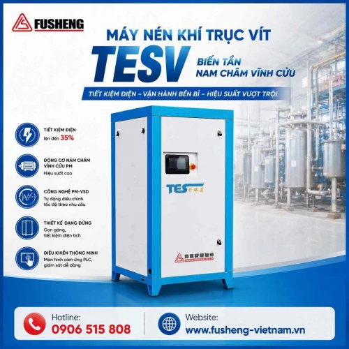 Máy nén khí trục vít TESV biến tần nam châm vĩnh cửu Fusheng – Phân tích công nghệ và hiệu suất