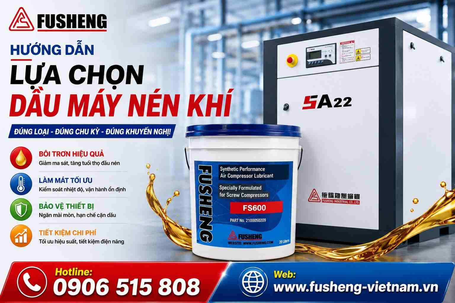 Hướng dẫn chọn dầu máy nén khí fusheng