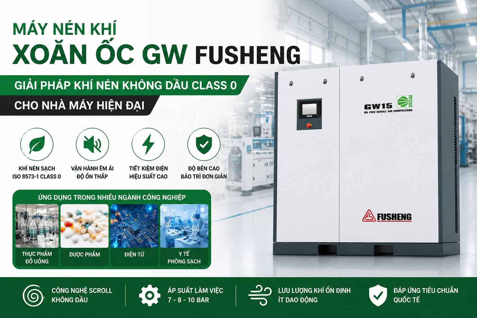 Máy nén khí xoắn ốc không dầu Fusheng GW