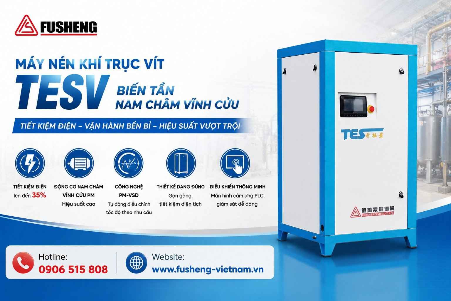 Máy nén khí trục vít TESV Fusheng biến tần nam châm vĩnh cửu